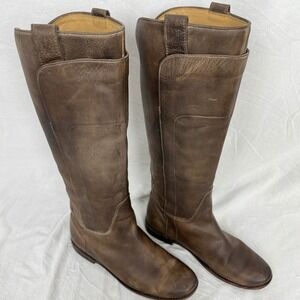Frye Melissa Button Tall Riding Boots Women 8.5 B Brown Leather Knee High